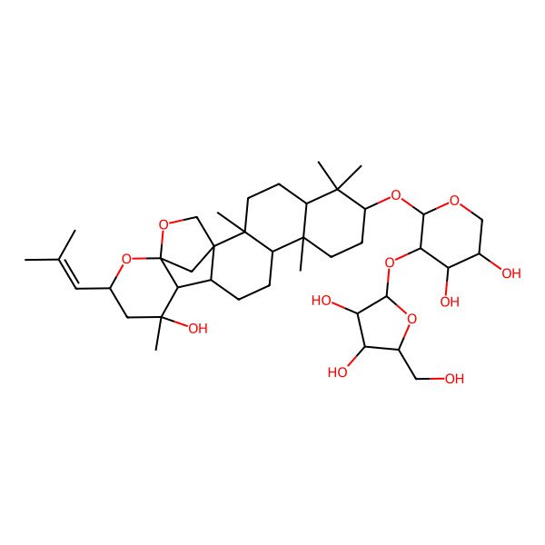 2D Structure of 5-[3,4-Dihydroxy-5-(hydroxymethyl)oxolan-2-yl]oxy-6-[[16-hydroxy-2,6,6,10,16-pentamethyl-18-(2-methylprop-1-enyl)-19,21-dioxahexacyclo[18.2.1.01,14.02,11.05,10.015,20]tricosan-7-yl]oxy]oxane-3,4-diol