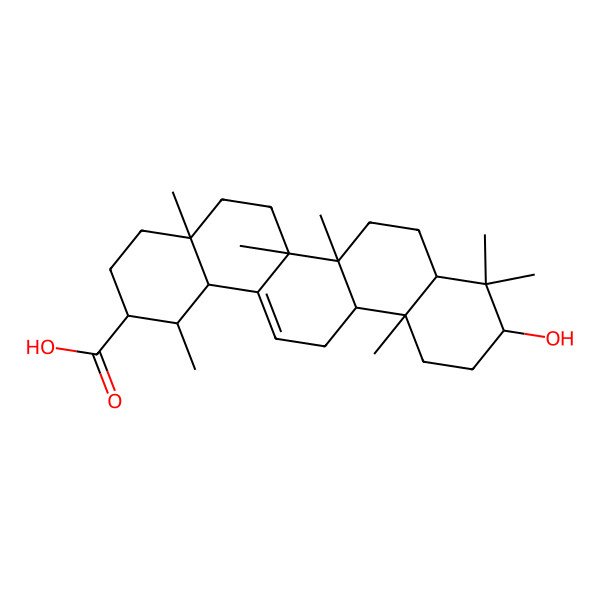 2D Structure of (4aR,6aR,6aS,6bR,8aR,12aR,14bR)-10-hydroxy-1,4a,6a,6b,9,9,12a-heptamethyl-2,3,4,5,6,6a,7,8,8a,10,11,12,13,14b-tetradecahydro-1H-picene-2-carboxylic acid 2D Structure of (4aR,6aR,6aS,6bR,8aR,12aR,14bR)-10-hydroxy-1,4a,6a,6b,9,9,12a-heptamethyl-2,3,4,5,6,6a,7,8,8a,10,11,12,13,14b-tetradecahydro-1H-picene-2-carboxylic acid