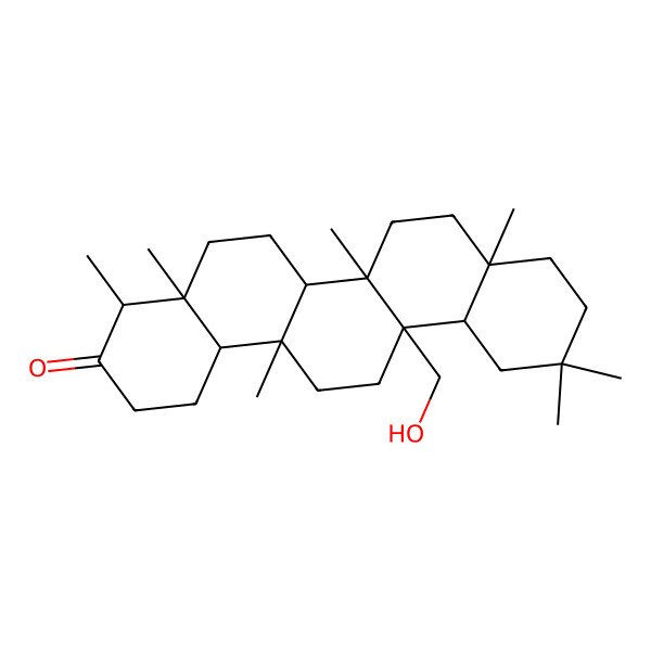 2D Structure of (4R,4aS,6aS,6aR,6bR,8aR,12aR,14aS,14bS)-6a-(hydroxymethyl)-4,4a,6b,8a,11,11,14a-heptamethyl-2,4,5,6,6a,7,8,9,10,12,12a,13,14,14b-tetradecahydro-1H-picen-3-one 2D Structure of (4R,4aS,6aS,6aR,6bR,8aR,12aR,14aS,14bS)-6a-(hydroxymethyl)-4,4a,6b,8a,11,11,14a-heptamethyl-2,4,5,6,6a,7,8,9,10,12,12a,13,14,14b-tetradecahydro-1H-picen-3-one