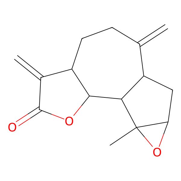2D Structure of (1S,2S,6S,10S,12R,14S)-14-methyl-5,9-dimethylidene-3,13-dioxatetracyclo[8.4.0.02,6.012,14]tetradecan-4-one