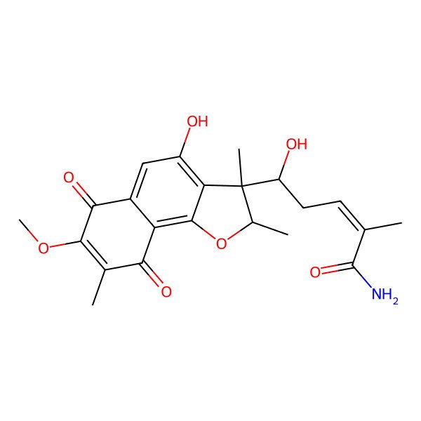 2D Structure of (5R)-5-hydroxy-5-[(2R,3S)-4-hydroxy-7-methoxy-2,3,8-trimethyl-6,9-dioxo-2H-benzo[g][1]benzofuran-3-yl]-2-methylpent-2-enamide
