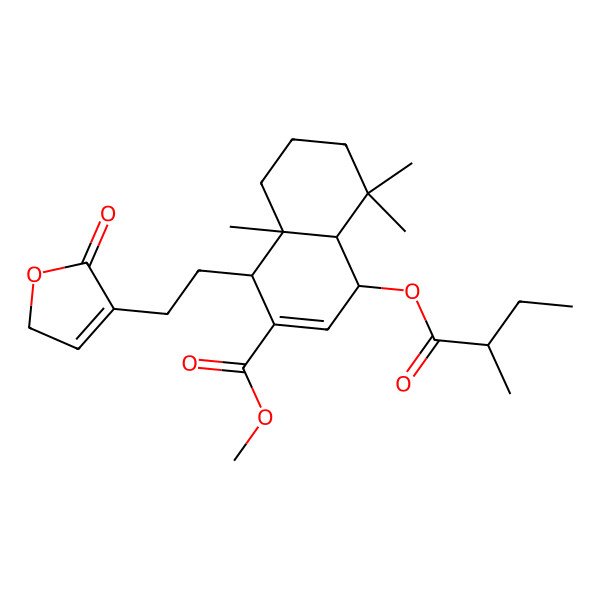 2D Structure of methyl (1R,4S,4aS,8aR)-5,5,8a-trimethyl-4-[(2R)-2-methylbutanoyl]oxy-1-[2-(5-oxo-2H-furan-4-yl)ethyl]-1,4,4a,6,7,8-hexahydronaphthalene-2-carboxylate