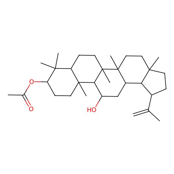 2D Structure of [(1R,3aR,5aR,5bR,7aR,9S,11aS,11bR,12S,13aR,13bR)-12-hydroxy-3a,5a,5b,8,8,11a-hexamethyl-1-prop-1-en-2-yl-1,2,3,4,5,6,7,7a,9,10,11,11b,12,13,13a,13b-hexadecahydrocyclopenta[a]chrysen-9-yl] acetate