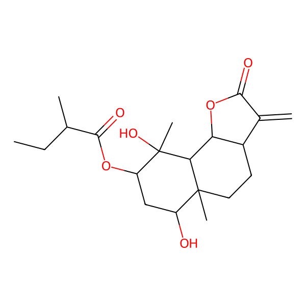 2D Structure of [(3aS,5aR,6R,8R,9S,9aS,9bS)-6,9-dihydroxy-5a,9-dimethyl-3-methylidene-2-oxo-3a,4,5,6,7,8,9a,9b-octahydrobenzo[g][1]benzofuran-8-yl] (2R)-2-methylbutanoate