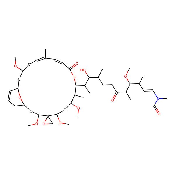2D Structure of N-[(E,3R,4R,5R,9S,10S,11S)-10-hydroxy-4-methoxy-3,5,9-trimethyl-6-oxo-11-[(1S,3S,4S,5S,7R,8S,9R,12E,14E,17S,19R)-3,5,7,17-tetramethoxy-8,14-dimethyl-11-oxospiro[10,23-dioxabicyclo[17.3.1]tricosa-12,14,20-triene-4,2'-oxirane]-9-yl]dodec-1-enyl]-N-methylformamide