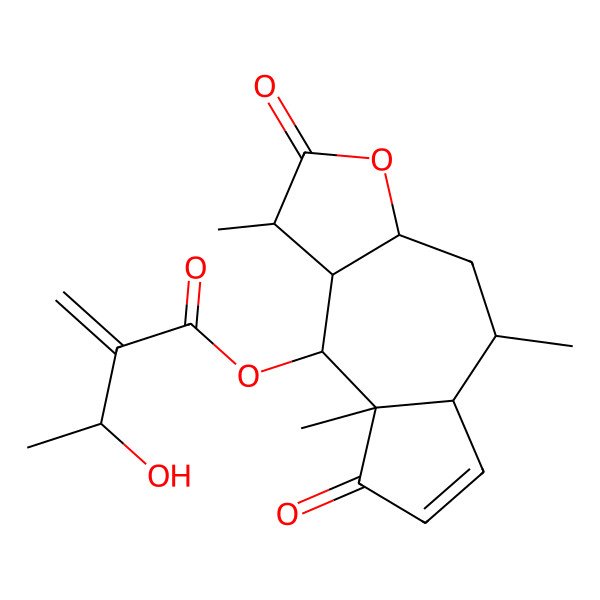 2D Structure of (1,5,8a-trimethyl-2,8-dioxo-3a,4,5,5a,9,9a-hexahydro-1H-azuleno[6,5-b]furan-9-yl) 3-hydroxy-2-methylidenebutanoate
