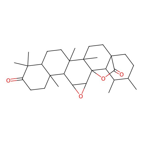 2D Structure of 6,10,10,14,15,21,22-Heptamethyl-3,24-dioxaheptacyclo[16.5.2.01,15.02,4.05,14.06,11.018,23]pentacosane-9,25-dione