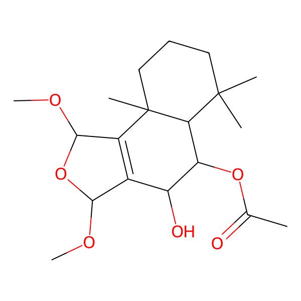 2D Structure of [(1S,3R,4S,5S,5aS,9aS)-4-hydroxy-1,3-dimethoxy-6,6,9a-trimethyl-1,3,4,5,5a,7,8,9-octahydrobenzo[e][2]benzofuran-5-yl] acetate