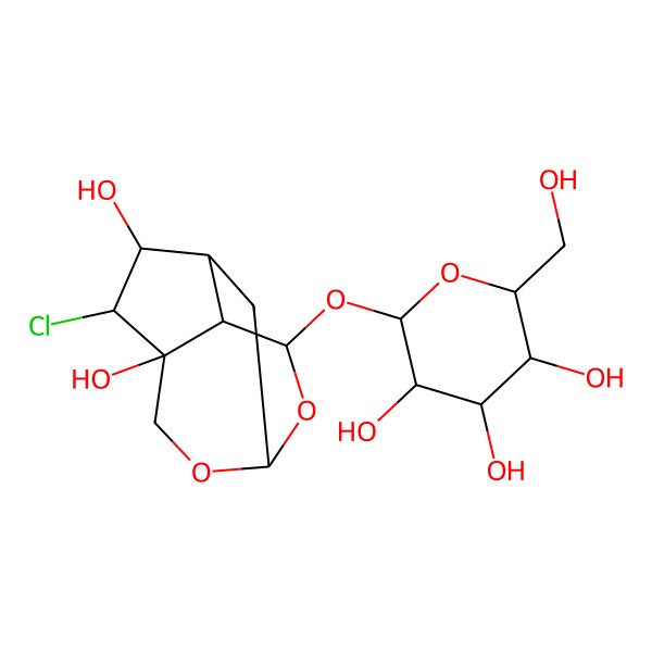2D Structure of 2-[(5-Chloro-4,6-dihydroxy-2,10-dioxatricyclo[5.3.1.04,8]undecan-9-yl)oxy]-6-(hydroxymethyl)oxane-3,4,5-triol