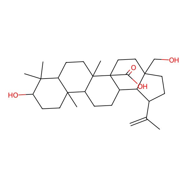 2D Structure of 9-Hydroxy-3a-(hydroxymethyl)-5b,8,8,11a-tetramethyl-1-prop-1-en-2-yl-1,2,3,4,5,6,7,7a,9,10,11,11b,12,13,13a,13b-hexadecahydrocyclopenta[a]chrysene-5a-carboxylic acid