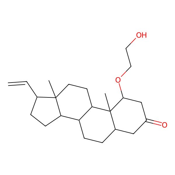 2D Structure of (1S,5S,8S,9S,10S,13R,14S,17R)-17-ethenyl-1-(2-hydroxyethoxy)-10,13-dimethyl-1,2,4,5,6,7,8,9,11,12,14,15,16,17-tetradecahydrocyclopenta[a]phenanthren-3-one