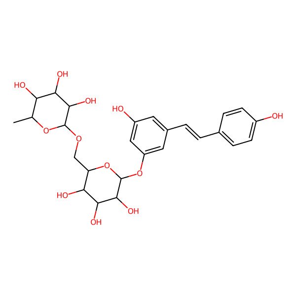 2D Structure of (2S,3R,4R,5R,6R)-2-methyl-6-[[(2R,3S,4S,5R,6S)-3,4,5-trihydroxy-6-[3-hydroxy-5-[(E)-2-(4-hydroxyphenyl)ethenyl]phenoxy]oxan-2-yl]methoxy]oxane-3,4,5-triol
