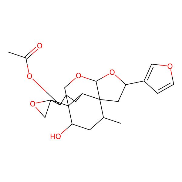2D Structure of [(1R,4S,6S,8R,9S,12S,13R,14R,16R)-6-(furan-3-yl)-14-hydroxy-16-methylspiro[3,5-dioxatetracyclo[6.5.3.01,9.04,8]hexadecane-13,2'-oxirane]-12-yl] acetate