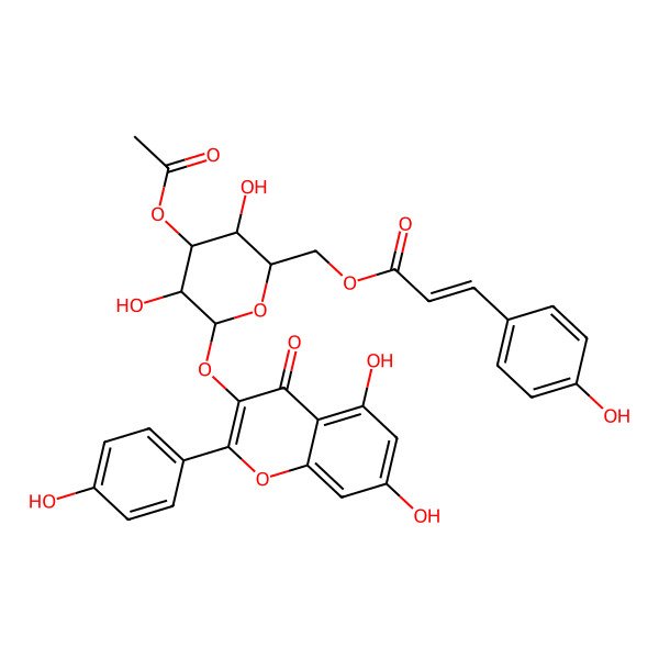 2D Structure of [4-Acetyloxy-6-[5,7-dihydroxy-2-(4-hydroxyphenyl)-4-oxochromen-3-yl]oxy-3,5-dihydroxyoxan-2-yl]methyl 3-(4-hydroxyphenyl)prop-2-enoate
