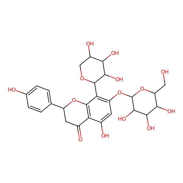 2D Structure of 5-Hydroxy-2-(4-hydroxyphenyl)-7-[3,4,5-trihydroxy-6-(hydroxymethyl)oxan-2-yl]oxy-8-(3,4,5-trihydroxyoxan-2-yl)-2,3-dihydrochromen-4-one