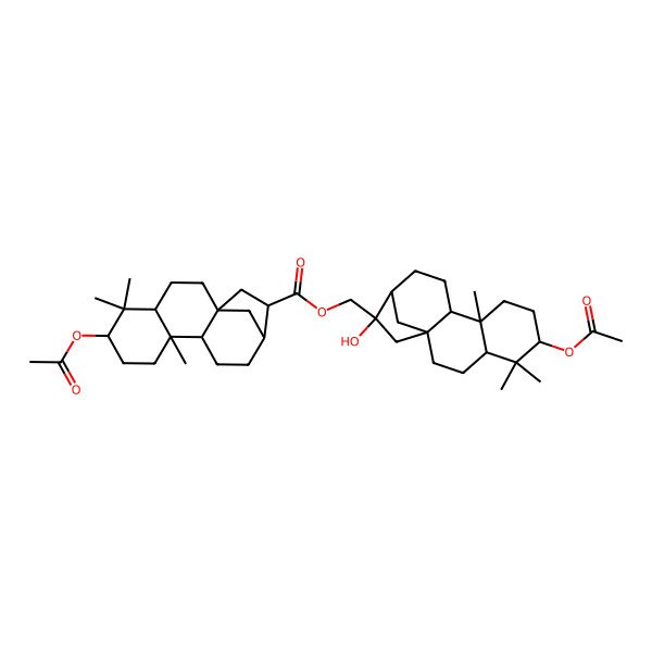 2D Structure of [(1S,4S,6R,9S,10R,13R,14R)-6-acetyloxy-14-hydroxy-5,5,9-trimethyl-14-tetracyclo[11.2.1.01,10.04,9]hexadecanyl]methyl (1S,4S,6R,9S,10R,13R,14R)-6-acetyloxy-5,5,9-trimethyltetracyclo[11.2.1.01,10.04,9]hexadecane-14-carboxylate