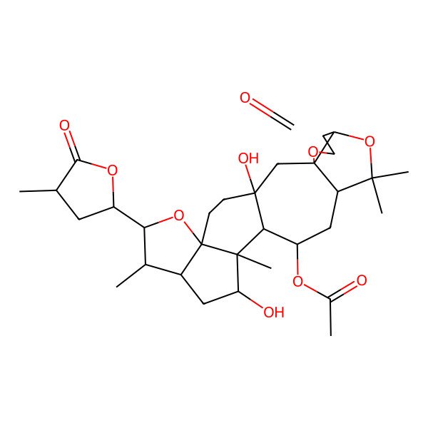 2D Structure of [(1S,3R,7R,10S,12R,13R,14S,15S,17R,18S,19S,21S)-1,15-dihydroxy-9,9,14,18-tetramethyl-19-[(2S,4S)-4-methyl-5-oxooxolan-2-yl]-5-oxo-4,8,20-trioxahexacyclo[11.10.0.03,7.03,10.014,21.017,21]tricosan-12-yl] acetate