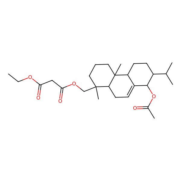 2D Structure of 3-O-[[(1R,4aS,4bR,7S,8S,10aR)-8-acetyloxy-1,4a-dimethyl-7-propan-2-yl-2,3,4,4b,5,6,7,8,10,10a-decahydrophenanthren-1-yl]methyl] 1-O-ethyl propanedioate