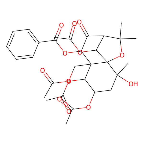 2D Structure of [(1S,2S,4S,5R,6S,7S,9R,12R)-4,5,12-triacetyloxy-6-(acetyloxymethyl)-2-hydroxy-2,10,10-trimethyl-8-oxo-11-oxatricyclo[7.2.1.01,6]dodecan-7-yl] benzoate