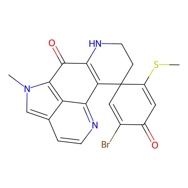 2D Structure of (3S)-2'-bromo-10-methyl-5'-methylsulfanylspiro[6,10,15-triazatetracyclo[7.6.1.02,7.012,16]hexadeca-1(15),2(7),9(16),11,13-pentaene-3,4'-cyclohexa-2,5-diene]-1',8-dione