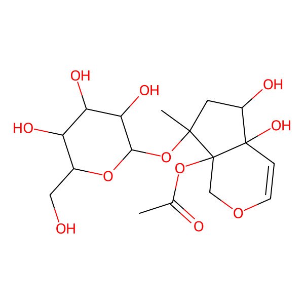 2D Structure of [4a,5-dihydroxy-7-methyl-7-[3,4,5-trihydroxy-6-(hydroxymethyl)oxan-2-yl]oxy-5,6-dihydro-1H-cyclopenta[c]pyran-7a-yl] acetate