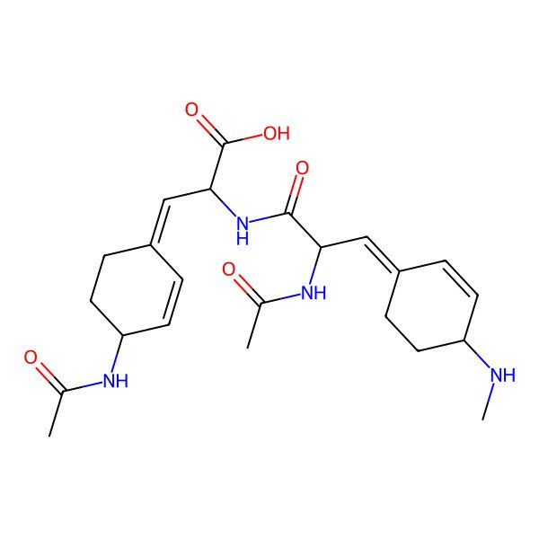 2D Structure of 3-(4-Acetamidocyclohex-2-en-1-ylidene)-2-[[2-acetamido-3-[4-(methylamino)cyclohex-2-en-1-ylidene]propanoyl]amino]propanoic acid