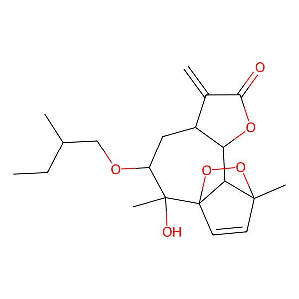 2D Structure of (1S,2R,3R,5S,9S,10S,11R)-2-hydroxy-2,11-dimethyl-3-[(2S)-2-methylbutoxy]-6-methylidene-8,12,13-trioxatetracyclo[9.2.2.01,10.05,9]pentadec-14-en-7-one