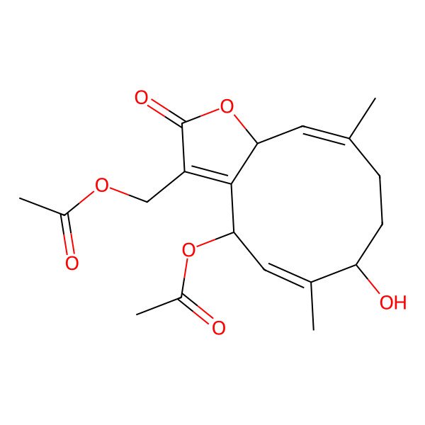 2D Structure of [(4S,5Z,7S,10E,11aR)-4-acetyloxy-7-hydroxy-6,10-dimethyl-2-oxo-7,8,9,11a-tetrahydro-4H-cyclodeca[b]furan-3-yl]methyl acetate