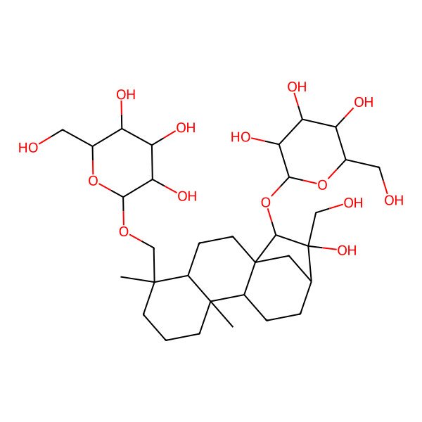 2D Structure of 2-[[14-Hydroxy-14-(hydroxymethyl)-5,9-dimethyl-15-[3,4,5-trihydroxy-6-(hydroxymethyl)oxan-2-yl]oxy-5-tetracyclo[11.2.1.01,10.04,9]hexadecanyl]methoxy]-6-(hydroxymethyl)oxane-3,4,5-triol