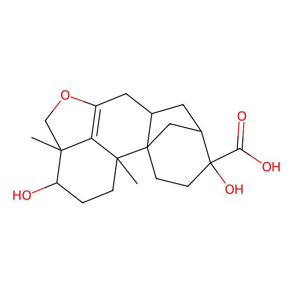 2D Structure of 5,14-Dihydroxy-1,13-dimethyl-11-oxapentacyclo[8.6.1.12,6.02,8.013,17]octadec-10(17)-ene-5-carboxylic acid