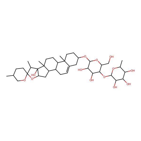 2D Structure of (2S,3R,4R,5R,6S)-2-[(2R,3S,4R,5R,6R)-4,5-dihydroxy-2-(hydroxymethyl)-6-[(1R,2S,4S,5'R,6R,7S,8S,9S,12S,13R,16S)-8-hydroxy-5',7,9,13-tetramethylspiro[5-oxapentacyclo[10.8.0.02,9.04,8.013,18]icos-18-ene-6,2'-oxane]-16-yl]oxyoxan-3-yl]oxy-6-methyloxane-3,4,5-triol