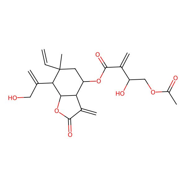 2D Structure of [6-ethenyl-7-(3-hydroxyprop-1-en-2-yl)-6-methyl-3-methylidene-2-oxo-4,5,7,7a-tetrahydro-3aH-1-benzofuran-4-yl] 4-acetyloxy-3-hydroxy-2-methylidenebutanoate