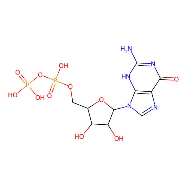 2D Structure of [(2R,3S,4R,5R)-5-(2-amino-6-oxo-3H-purin-9-yl)-3,4-dihydroxyoxolan-2-yl]methyl phosphono hydrogen phosphate