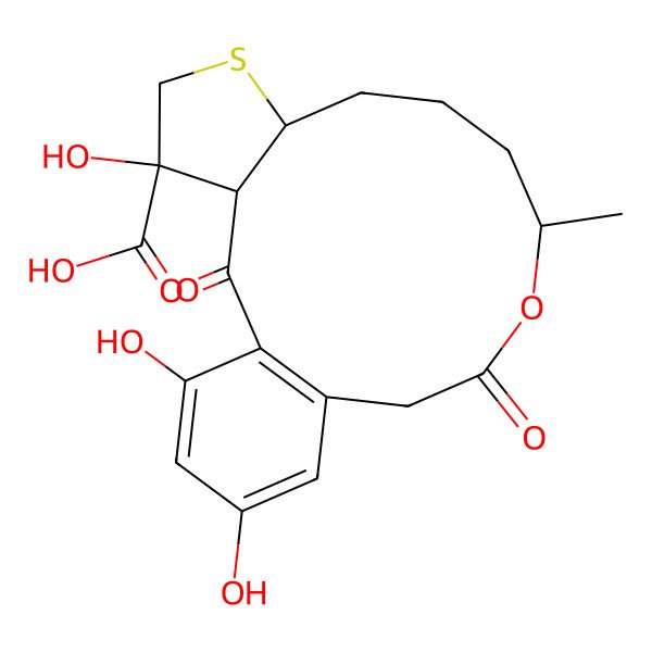 2D Structure of 4,17,19-Trihydroxy-11-methyl-2,13-dioxo-12-oxa-6-thiatricyclo[13.4.0.03,7]nonadeca-1(15),16,18-triene-4-carboxylic acid