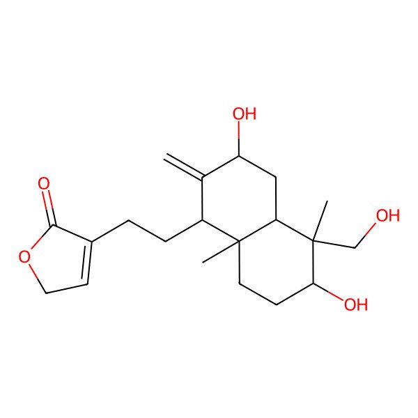 2D Structure of 4-[2-[(1S,3S,4aS,5R,6R,8aR)-3,6-dihydroxy-5-(hydroxymethyl)-5,8a-dimethyl-2-methylidene-3,4,4a,6,7,8-hexahydro-1H-naphthalen-1-yl]ethyl]-2H-furan-5-one