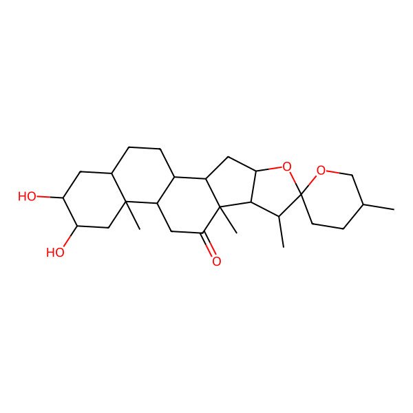 2D Structure of (1R,2S,4S,5'S,6R,7S,8R,9S,12S,13S,15R,16R,18S)-15,16-dihydroxy-5',7,9,13-tetramethylspiro[5-oxapentacyclo[10.8.0.02,9.04,8.013,18]icosane-6,2'-oxane]-10-one