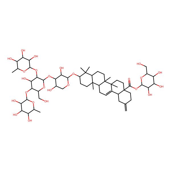 2D Structure of [3,4,5-Trihydroxy-6-(hydroxymethyl)oxan-2-yl] 10-[3,5-dihydroxy-4-[4-hydroxy-6-(hydroxymethyl)-3,5-bis[(3,4,5-trihydroxy-6-methyloxan-2-yl)oxy]oxan-2-yl]oxyoxan-2-yl]oxy-6a,6b,9,9,12a-pentamethyl-2-methylidene-1,3,4,5,6,6a,7,8,8a,10,11,12,13,14b-tetradecahydropicene-4a-carboxylate