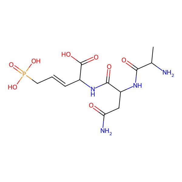 2D Structure of (E,2R)-2-[[(2S)-4-amino-2-[[(2S)-2-aminopropanoyl]amino]-4-oxobutanoyl]amino]-5-phosphonopent-3-enoic acid