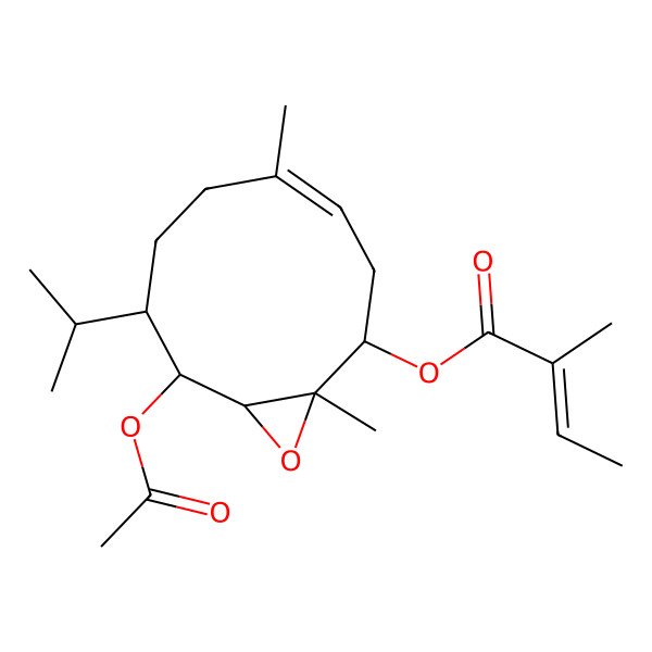 2D Structure of [(1R,2S,4E,8S,9R,10S)-9-acetyloxy-1,5-dimethyl-8-propan-2-yl-11-oxabicyclo[8.1.0]undec-4-en-2-yl] (Z)-2-methylbut-2-enoate