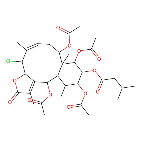 2D Structure of [(1S,2S,7R,8S,9Z,12S,13S,14R,15R,16R,17R)-2,12,14,16-tetraacetyloxy-8-chloro-4,9,13,17-tetramethyl-5-oxo-6-oxatricyclo[11.4.0.03,7]heptadeca-3,9-dien-15-yl] 3-methylbutanoate