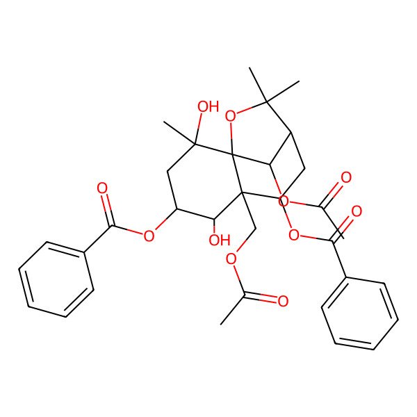 2D Structure of [12-Acetyloxy-6-(acetyloxymethyl)-4-benzoyloxy-2,5-dihydroxy-2,10,10-trimethyl-11-oxatricyclo[7.2.1.01,6]dodecan-7-yl] benzoate