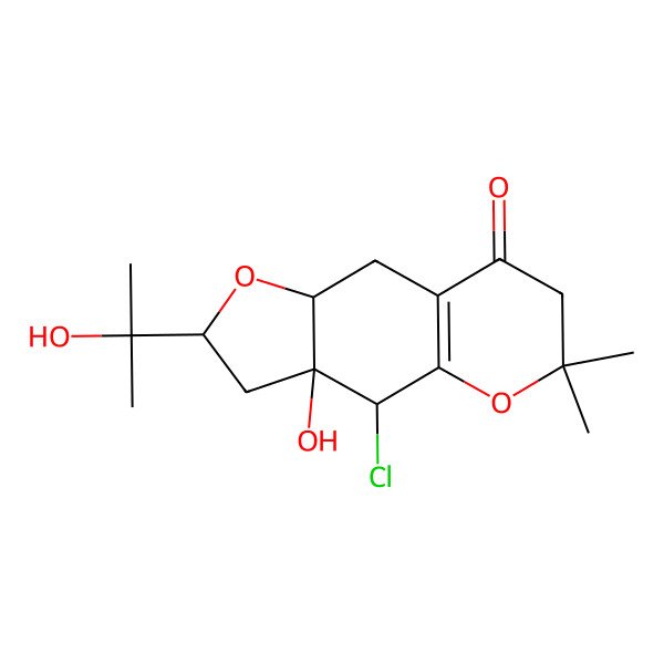 2D Structure of 4-Chloro-3a-hydroxy-2-(2-hydroxypropan-2-yl)-6,6-dimethyl-2,3,4,7,9,9a-hexahydrofuro[2,3-g]chromen-8-one