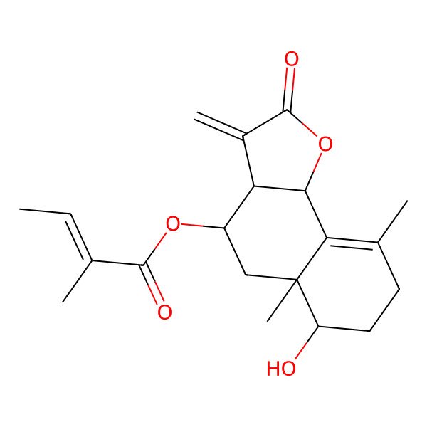 2D Structure of [(3aR,4R,5aR,6R,9bS)-6-hydroxy-5a,9-dimethyl-3-methylidene-2-oxo-4,5,6,7,8,9b-hexahydro-3aH-benzo[g][1]benzofuran-4-yl] (E)-2-methylbut-2-enoate