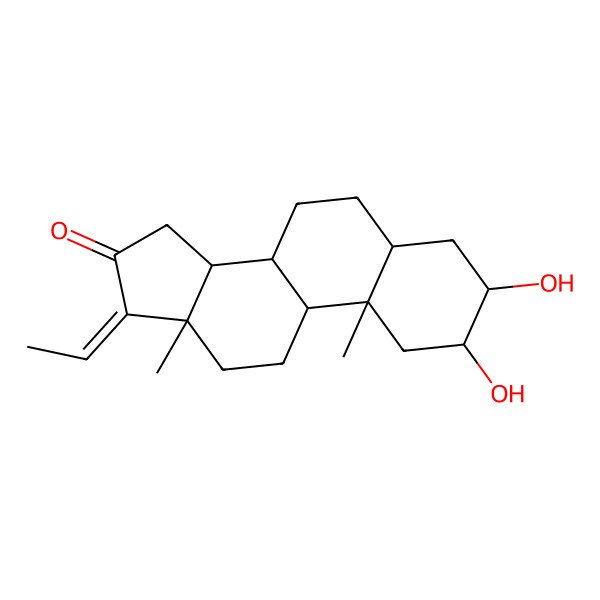 2D Structure of (2R,3R,5S,8R,9S,10S,13S,14S,17E)-17-ethylidene-2,3-dihydroxy-10,13-dimethyl-2,3,4,5,6,7,8,9,11,12,14,15-dodecahydro-1H-cyclopenta[a]phenanthren-16-one