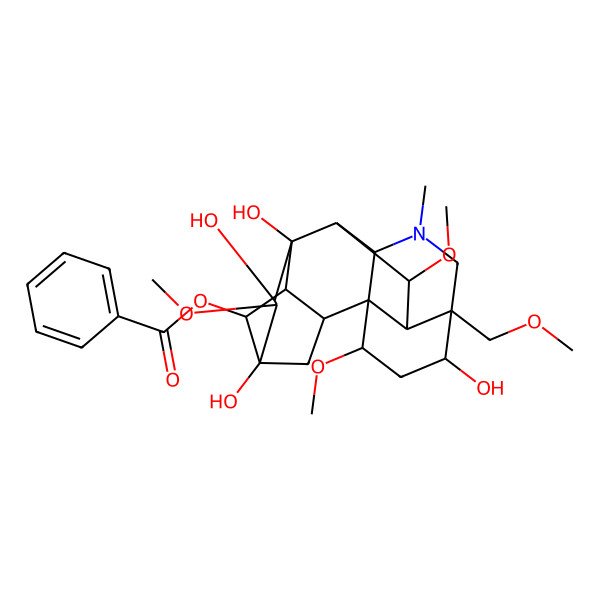 2D Structure of Aconitane-3,8,13,14,15-pentol, 4-(methoxymethyl)-20-methyl-1,6,16-trimethoxy-, 14-benzoate, (1-alpha,3-alpha,6-alpha,14-alpha,15-alpha,16-beta)- 2D Structure of Aconitane-3,8,13,14,15-pentol, 4-(methoxymethyl)-20-methyl-1,6,16-trimethoxy-, 14-benzoate, (1-alpha,3-alpha,6-alpha,14-alpha,15-alpha,16-beta)-