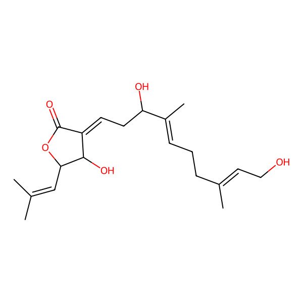 2D Structure of (3Z,4S,5R)-3-[(4E,8Z)-3,10-dihydroxy-4,8-dimethyldeca-4,8-dienylidene]-4-hydroxy-5-(2-methylprop-1-enyl)oxolan-2-one