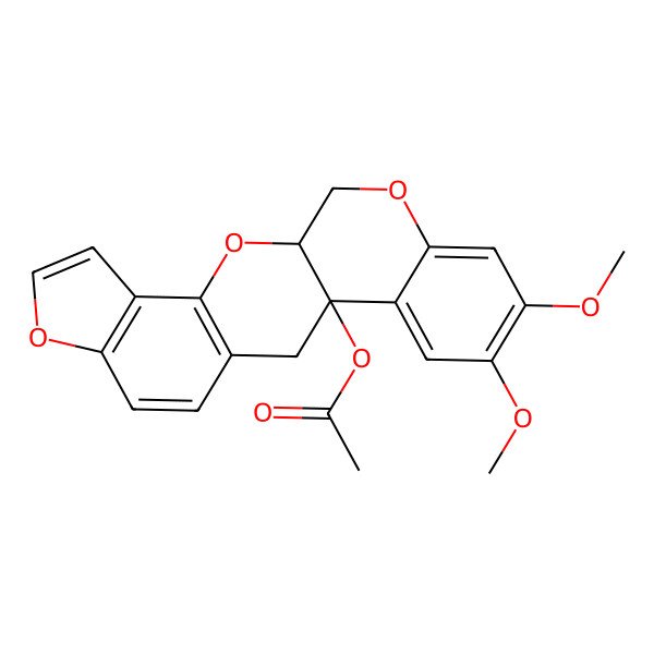 2D Structure of [(1R,13R)-16,17-dimethoxy-2,7,20-trioxapentacyclo[11.8.0.03,11.04,8.014,19]henicosa-3(11),4(8),5,9,14,16,18-heptaen-13-yl] acetate