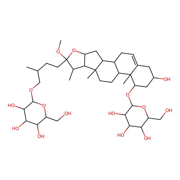 2D Structure of (2R,3R,4S,5S,6R)-2-[(2S)-4-[(1S,2S,4S,6R,7S,8R,9S,12S,13R,14R,16R)-16-hydroxy-6-methoxy-7,9,13-trimethyl-14-[(2R,3R,4S,5R,6R)-3,4,5-trihydroxy-6-(hydroxymethyl)oxan-2-yl]oxy-5-oxapentacyclo[10.8.0.02,9.04,8.013,18]icos-18-en-6-yl]-2-methylbutoxy]-6-(hydroxymethyl)oxane-3,4,5-triol