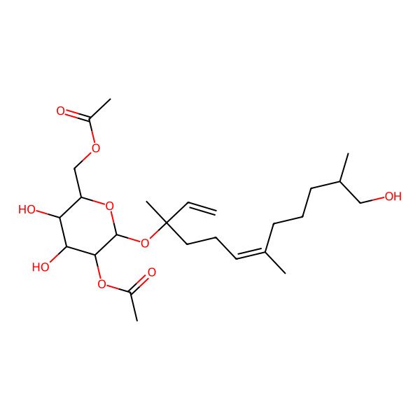 2D Structure of [(2R,3S,4S,5R,6S)-5-acetyloxy-3,4-dihydroxy-6-[(3S,6E,11R)-12-hydroxy-3,7,11-trimethyldodeca-1,6-dien-3-yl]oxyoxan-2-yl]methyl acetate