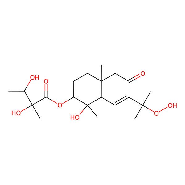 2D Structure of 7-(2-Hydroperoxypropan-2-yl)-1-hydroxy-1,4a-dimethyl-6-oxo-1,2,3,4,4a,5,6,8a-octahydronaphthalen-2-yl 2,3-dihydroxy-2-methylbutanoate
